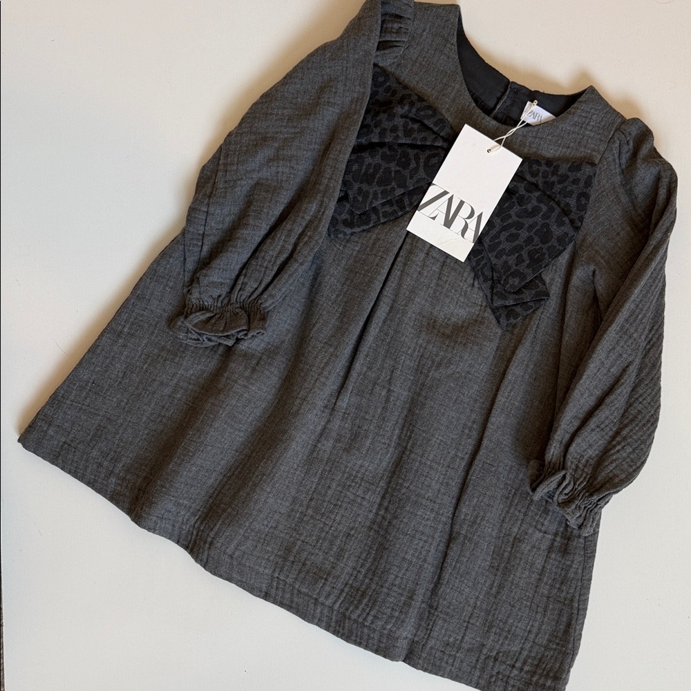 Zara Gray Dress with Black Bow